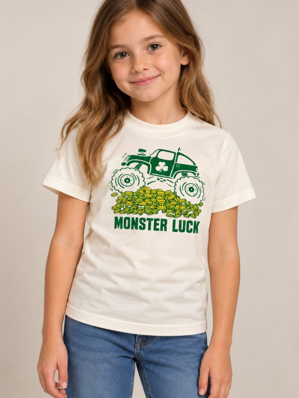 Way to Celebrate! 6-7 Cream Monster Truck St Patrick’s Day Tee NWT
